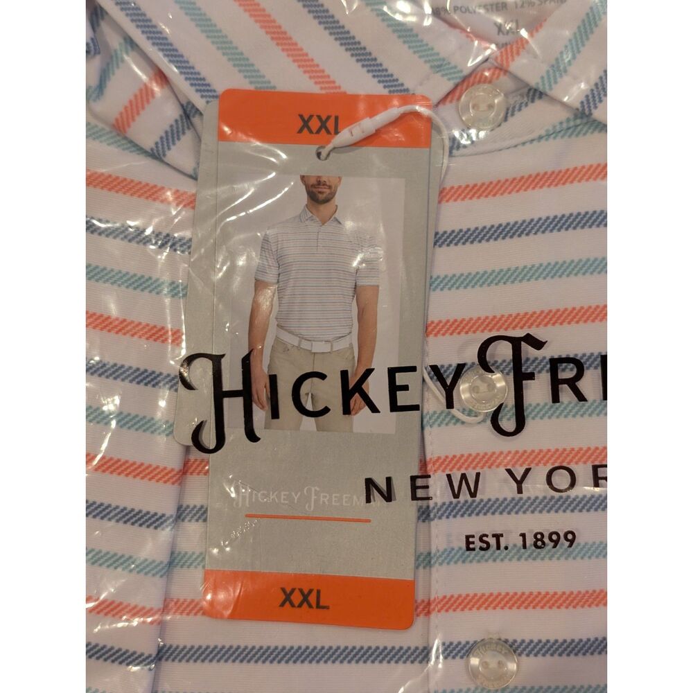 Hickey Freeman Golf Polo XXL White Stripe Stretch Moisture-Wicking NWT - Picture 3 of 5